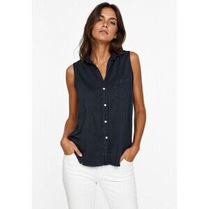 Frank & Eileen Fiona Famous Denim Sleeveless Distressed Black Button Up Top XXS